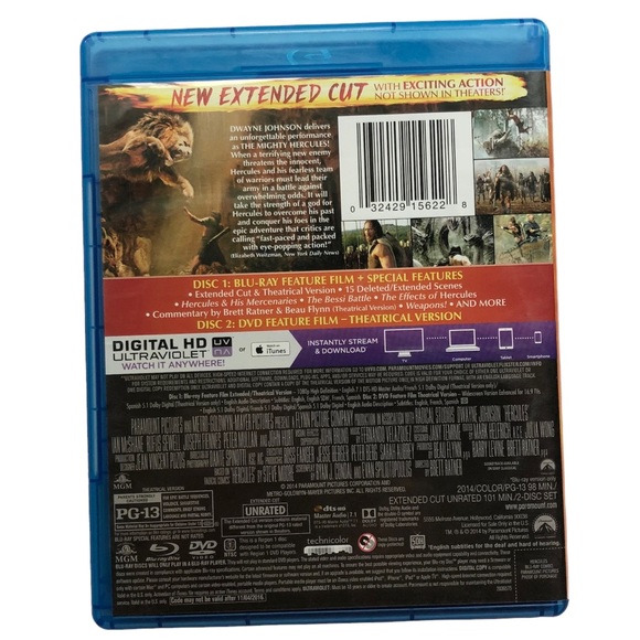 Blu-Ray HERCULES Extended Cut + DVD 2 Disc Set Dwayne Johnson - Picture 2 of 4